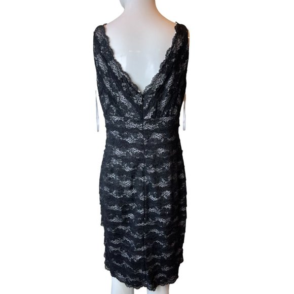 Suzi Chin Maggy Boutique Womens Evening Dress Tiered Lace V-Neck Black Nylon 10 - Picture 2 of 7